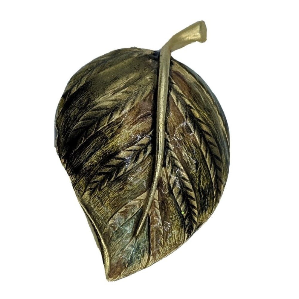 Leaf Brooch 2in Pin Costume Jewelry Subtle Colors Goldtone Green Brown